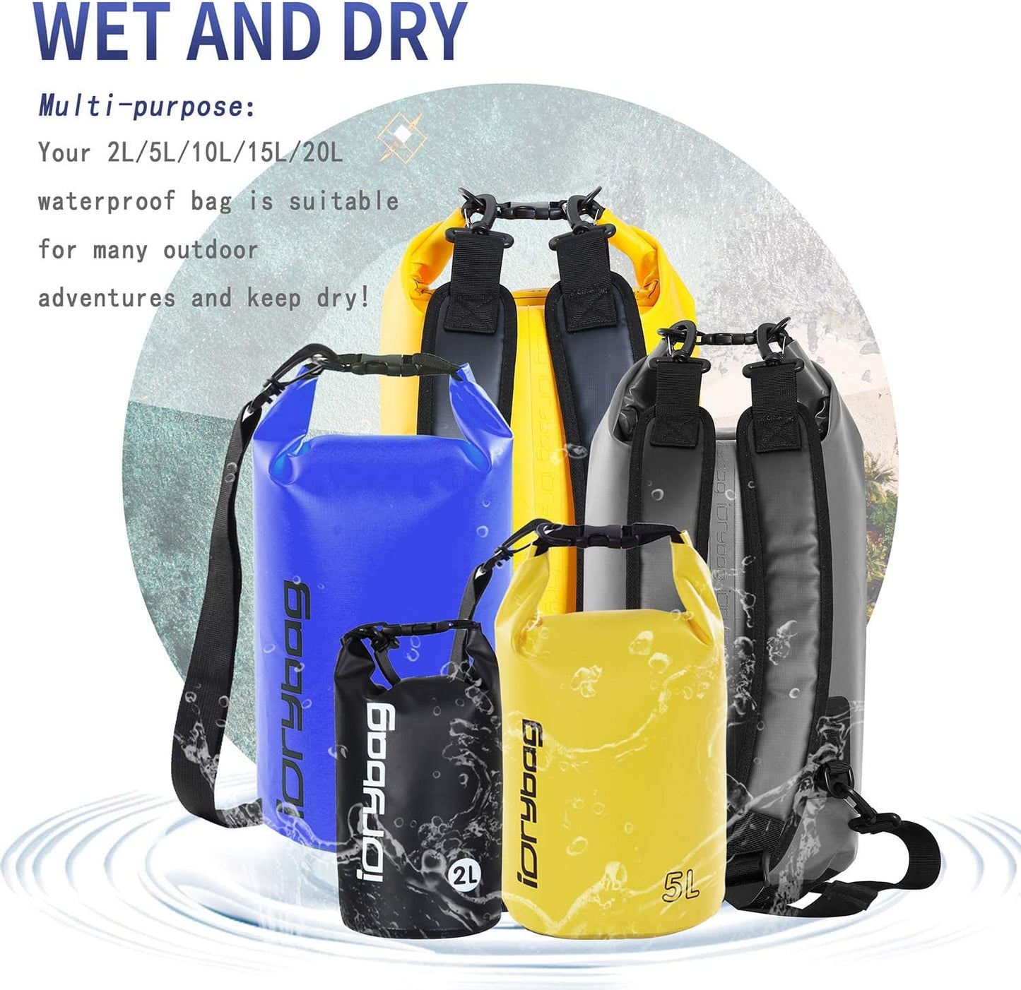 Dry Bags for Kayaking Waterproof 2L/5L/10L/15L/20L, Small Dry Bag Waterproof Floating, Dry Sack Waterproof Bag for Paddleboarding Travel