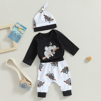 Cute Koala-Print Infant Baby Romper Outfit 3PC Set - Baby Outfit Set 0-18 Months