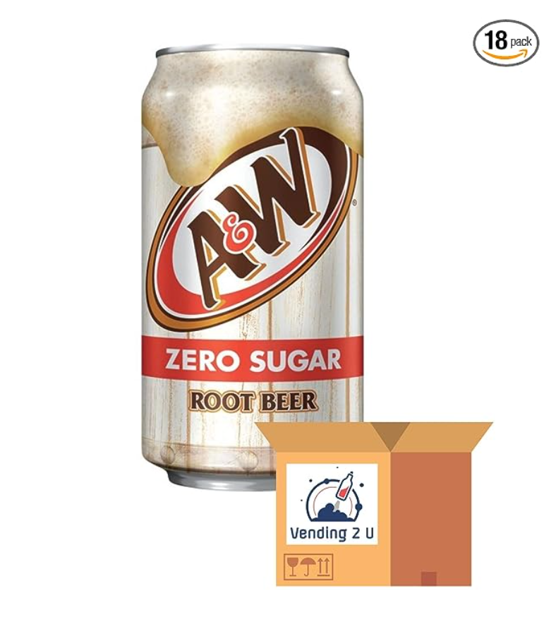 A&W Root Beer Zero Sugar Soda 12oz Cans, 18 Units