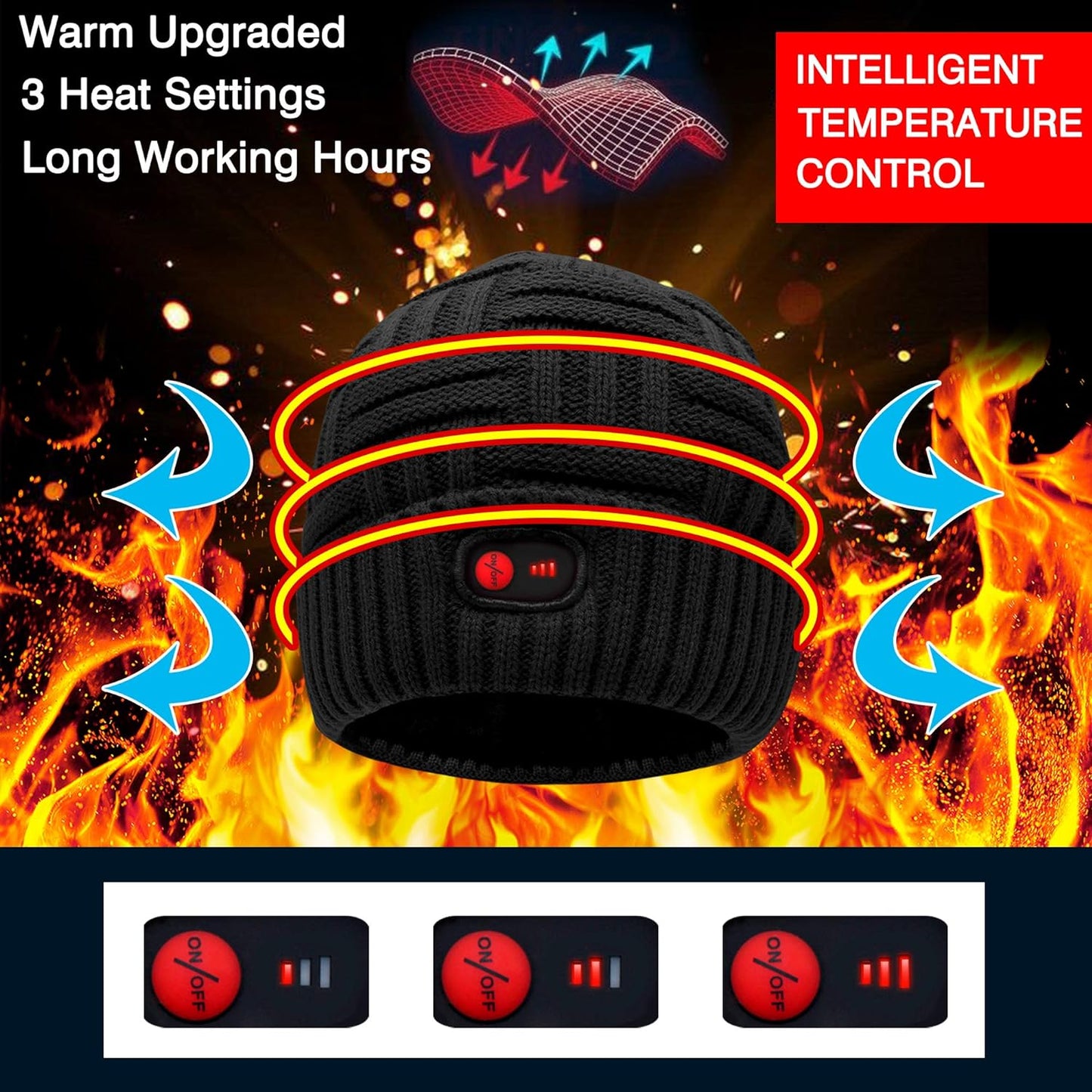 7.4V Heated Hat Men Women Battery Heat Cap Winter Warm Rechargeable Electric Battery Powered Knitted Skull Beanies