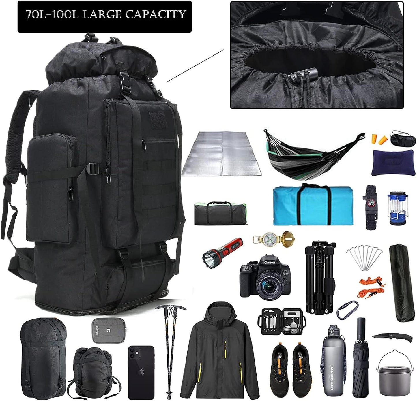 Hiking Backpack for Men 70L/100L Camping Backpack Military Rucksack Molle 3 Days Assault Pack for Climbing