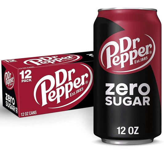 Dr Pepper Zero Sugar Soda, 12 fl oz cans (Pack of 24)