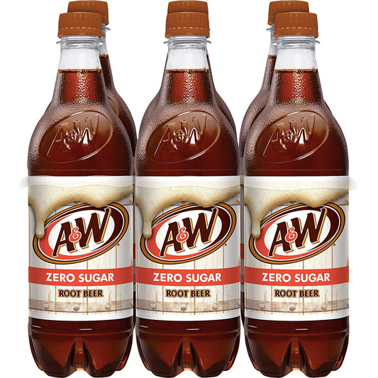 A&W Root Beer Soda, Zero Sugar 16.9 Fl Oz (24 Bottles)