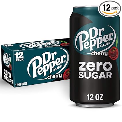 Dr Pepper Cherry Zero Sugar Soda, 12 fl oz cans, 12 pack