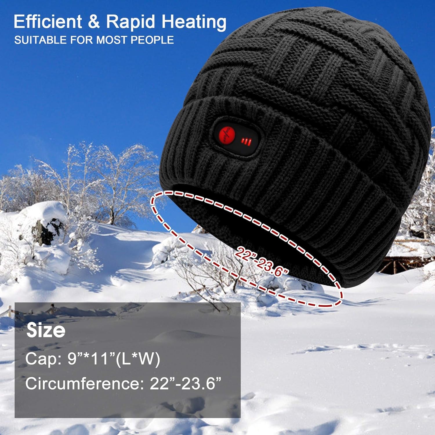 7.4V Heated Hat Men Women Battery Heat Cap Winter Warm Rechargeable Electric Battery Powered Knitted Skull Beanies