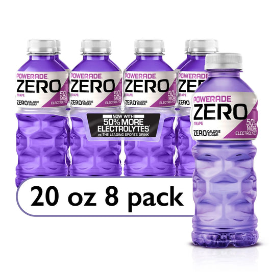 POWERADE Electrolyte Enhanced Zero Sugar Grape Sport Drink, 20 fl oz, 8 Count Bottles