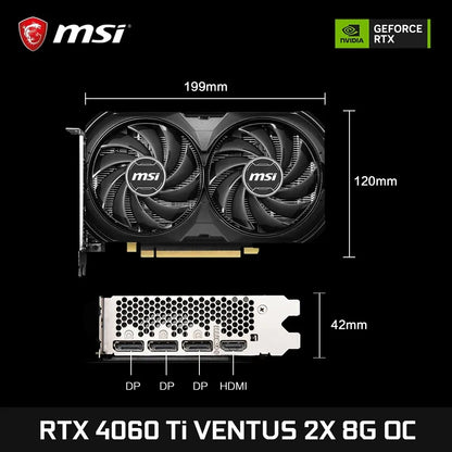 Geforce RTX 4060Ti VENTUS 2X BLACK 8G OC Gaming Graphics Card 8G GDDR6 128-Bit PCI-E 4.0 HDMI DP 8Pin Desktop Video Card New