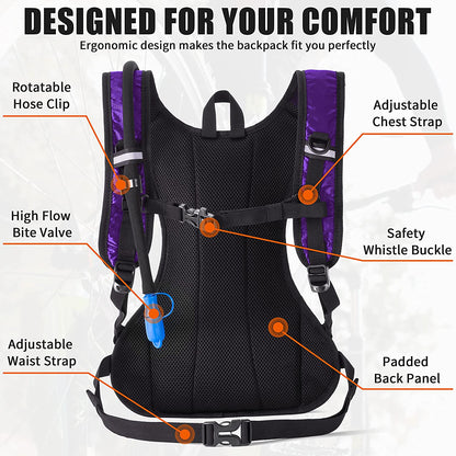 Hydration Pack Water Backpack - Water Pack with 2L Water Bladder - Hydration Backpack Hydropack for Running Biking Cycling Hiking Rave Festival