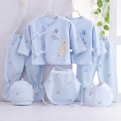 7PC Newborn Clothing Set with T-Shirt, Pants, Hats in Unisex Colors