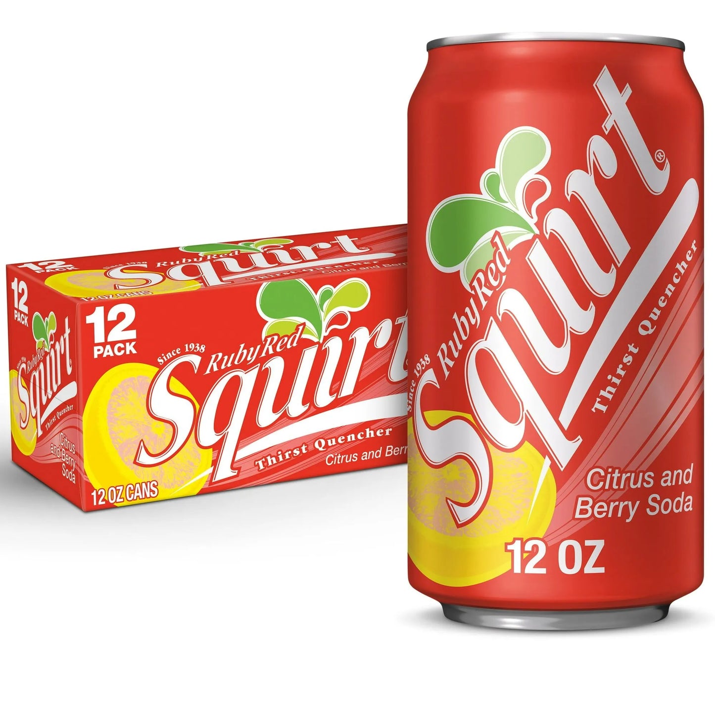 Squirt Low Sodium Ruby Red Citrus and Berry Soda Pop, 12 Fl Oz, 12 Pack Cans