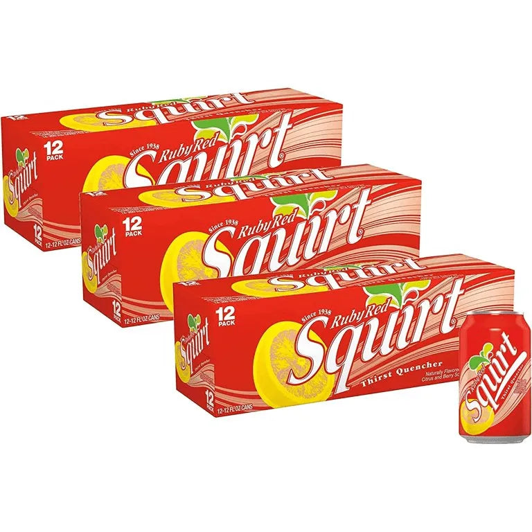 Squirt Red Grapefruit Soda Soft Drink Cans - 3 Cases (36 Count)